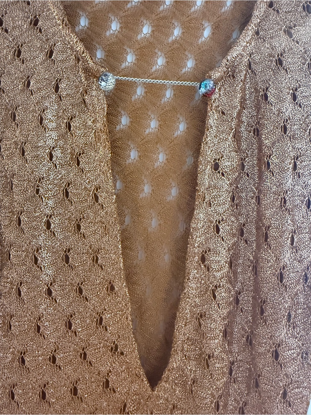 Missoni Brown Openwork V-Neck Long-Sleeve Knit Metallic Dress - Picture 2 of 6